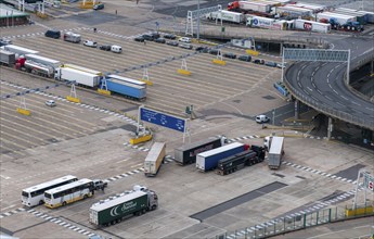 Dover, United Kingdom, September 20 2013: Trucks on Dover docks station at the harbor before the