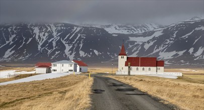 The picturesque stadastadakirkja church at the snaefellsnes peninsula near the village of