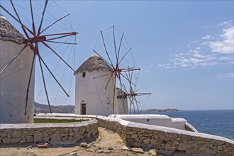 The windmills, the landmark of Mykonos, Cyclades, Greece, Europe