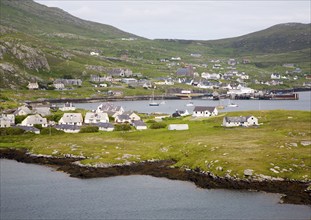 General view of Castlebay the largest settlement in Barra, Outer Hebrides, Scotland, UK