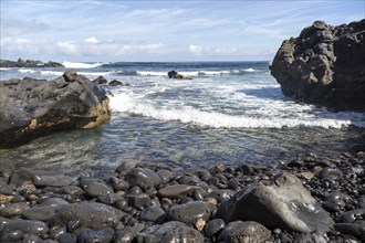 Small rocky cove at Caleta de Caballo, Lanzarote, Canary islands, Spain, Europe