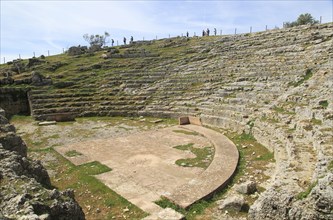 Remains of Roman theatre seating area, Acinipo Roman town site Ronda la Vieja, Cadiz province,