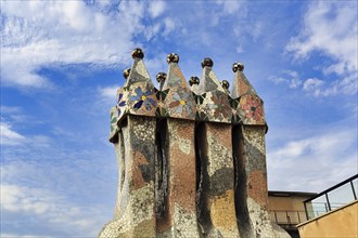 Artfully designed fireplaces, mosaics, Casa Batllo, Barcelona, Spain, Europe