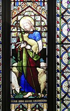 The Good Shepherd, stained glass window, Church of Saint Mary, Mendlesham, Suffolk, England, UK