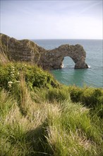 Famous natural coastal arch of Durdle Door on the Jurassic coast, Dorset, England, United Kingdom,