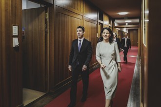 (R-L) Annalena Bärbock (Alliance 90/The Greens), Federal Foreign Minister, meets Mihai Popsoi,