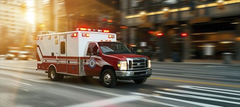 Ambulance first responders rushing to save from fire, accidents and medical emergency, AI generated