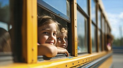 School bus carrying children to high school, AI generated