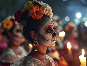 Mexican holiday Day of the Dead, Aztec celebration when families honor their ancestors, AI