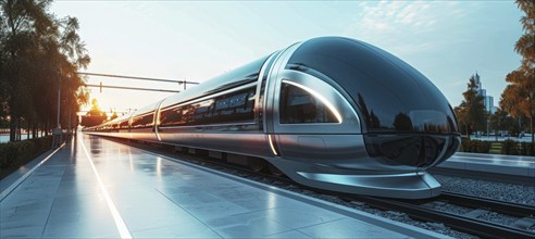 High speed train running between cities carrying passengers and tourists, AI generated