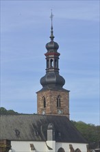 Tower of the baroque castle church, Saarbrücken, Saarland, Germany, Europe