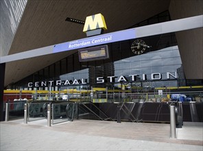 Newly built Centraal Station exterior close-up Rotterdam, Netherlands, August 2013 with escalator