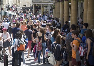 Streets crowded with shoppers in the city centre of Bath, Somerset, England, United Kingdom, Europe