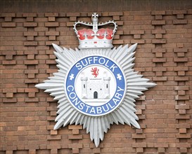 Close up detail of badge logo for Suffolk Constabulary, England, United Kingdom, Europe