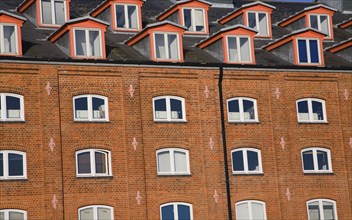 Windows of offices in converted industrial building, Felaw Maltings, Ipswich, Suffolk, England,