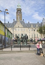 Historic Stadhuis building Rotterdam, Netherlands constructed 1920 with Mari Andriessen's Memorial