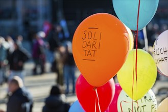 Slogans against right-wing extremism on balloons, demonstration against right-wing extremism,