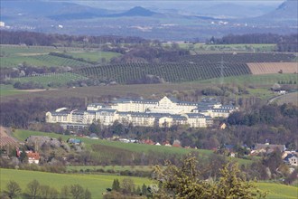 Distant view over the clinic Kreischa to the Lilienstein in the Saxon Switzerland, Karsdorf,