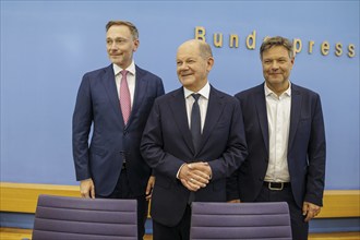 Christian Lindner (FDP), Federal Minister of Finance, Olaf Scholz (SPD), Federal Chancellor, and