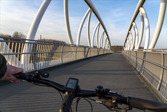 Bridge over the Datteln-Hamm Canal, for pedestrians and cyclists, Radbod spoil tip, spoil tip sign,