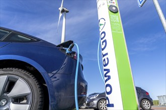 Electric car fast charging station, from the Dutch provider PowerGo, in the ferry harbour of