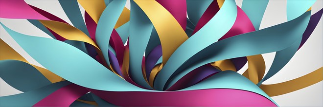 Illustration of abstract minimalist ribbon designs that rotate and change colors, creating a rhythm