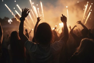 Back view of young people at open air music festival. KI generiert, generiert AI generated