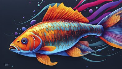 Illustration inspired by the fluid dynamics of a streamlined fish, AI generated