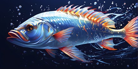 Illustration inspired by the fluid dynamics of a streamlined fish, AI generated