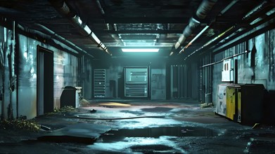 Abandoned underground bunker suggesting illegal nuclear waste, AI generated