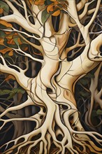 Abstract illustration depicting the branching patterns of tree roots representing natural