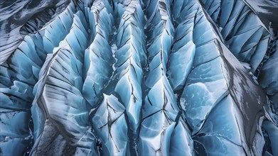 Aerial view of a stunning glacier with blue ice formations, AI generated