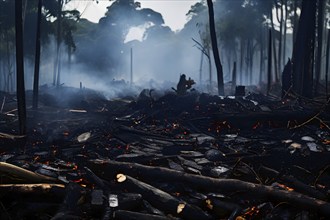 Destructive act of fire clearing within the amazon rainforest, AI generated