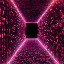 Digital data tunnel streaming with cascading binary code, AI generated