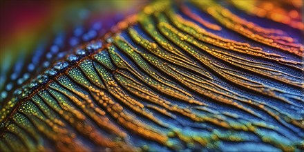 Vibrant butterfly wing with iridescent scales and network of veins, AI generated