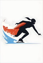 Ice speed skater illustration, depicted as a minimalist silhouette in motion in contrasting vibrant