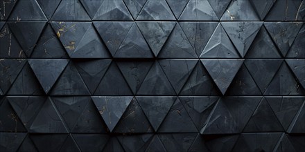 Futuristic wall with triangle shaped black tiles. Generative AI, AI generated