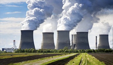 Symbol photo, emission, pollution, coal-fired power plant with lots of smoke, AI generated, AI