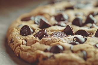 Close up of freshly baked chocolate chip cookie. Generative Ai, AI generated