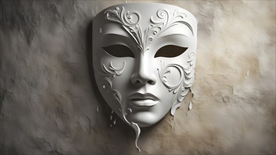 3d rendering of a mask suspended on a wall, AI generated