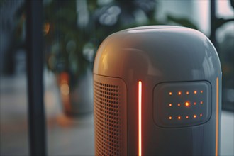 Close up of artificial intelligence home assistant device. Generative Ai, AI generated