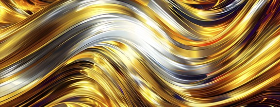 Abstract Illustration of energetic and dynamic swirl of gold, silver, and deep orange hues,