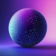 3D rendering of an abstract digital sphere composed of dots with a gradient background, AI