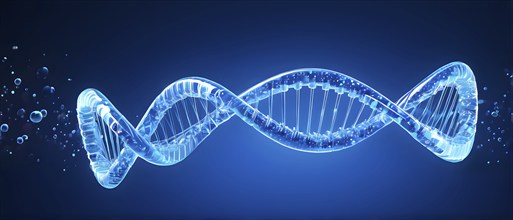 DNA double helix structure against gradient background, AI generated