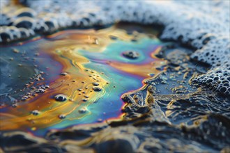 Oil pollution on ocean water. Generative Ai, AI generated