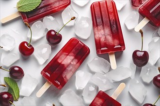 Cherry ice popsicles. KI generiert, generiert AI generated