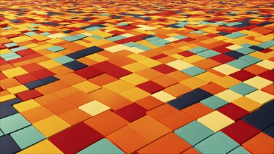 Illustration of a flat background with yellow red and orange squares, AI generated, animation