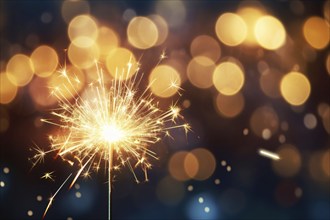 Festive party sparkler in front of bokeh lights. KI generiert, generiert, AI generated