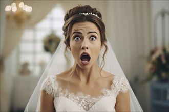 Shocked or surprised bride. KI generiert, generiert, AI generated