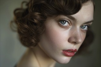 Young pretty woman with 1920s hairstyle and makeup. KI generiert, generiert, AI generated